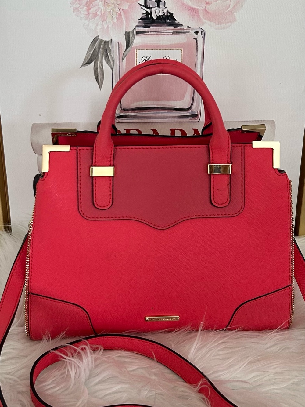 Rebecca Minkoff Red Structured Satchel Crossbody Bag Gold Hardware Top Handle - Picture 4 of 13